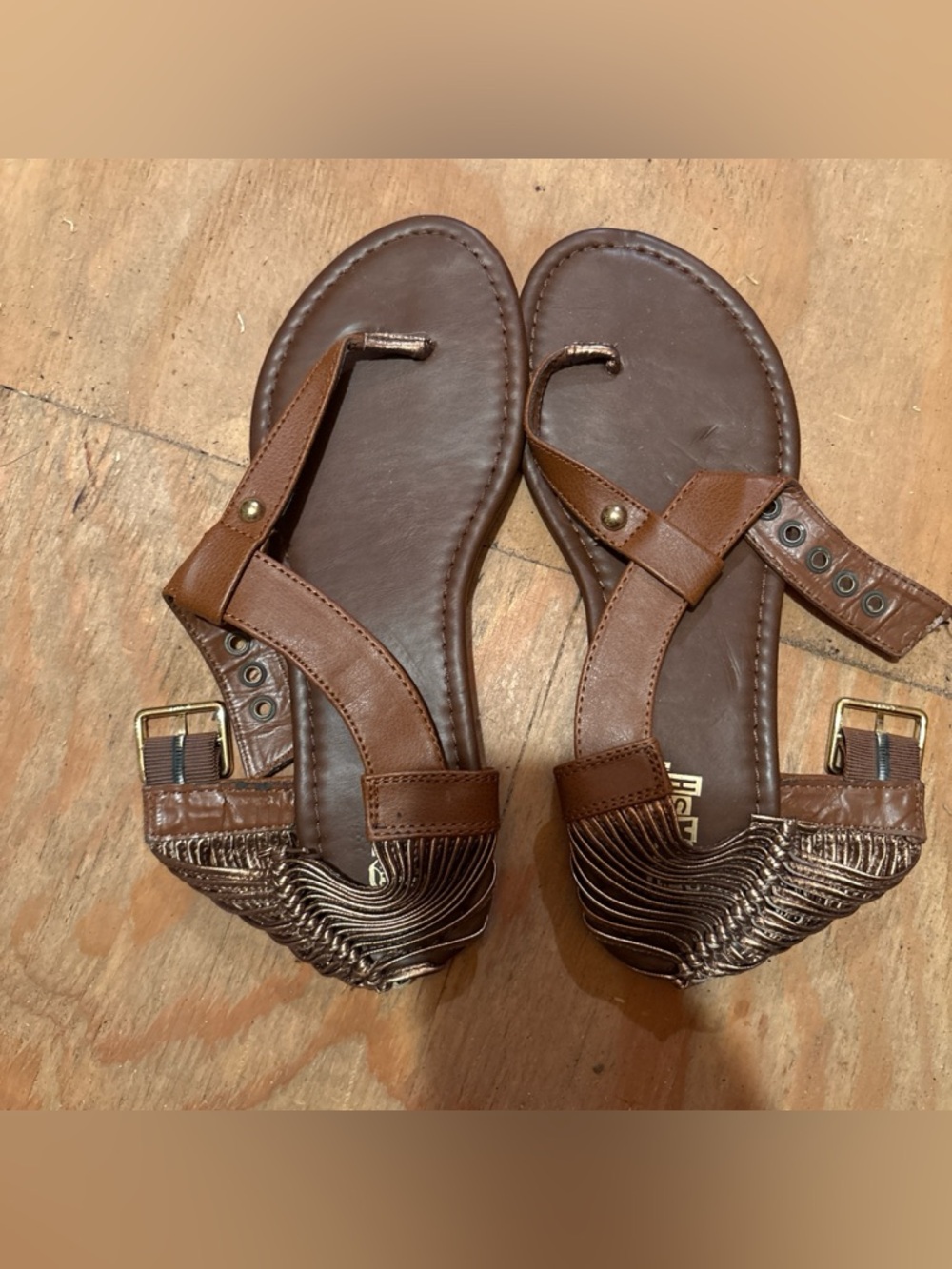 Brash Brown and Metallic Bronze Winged Thong Sandals